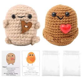 DALAETUS 2 Pcs Funny Heart Positive Doll Set with Positive Affirmation Cards, Cute Creative Potato Doll, Knitting Doll for Women Friends, Positive Gifts, Pocket Hugs, Good Luck Gifts