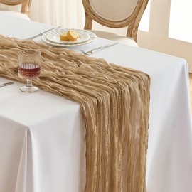Fanami 1 Pack Cheesecloth Table Runner -10FT Nude Brown Boho Gauze Cheese Cloth Table Runner 120 Inches Long Rustic Sheer Fabric Centerpieces for Wedding Birthday Party Bridal Baby Shower Decorations
