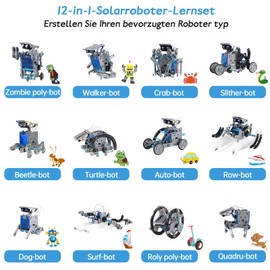Solar Robot Toy for Children, 12-in-1 Solar Robot Kit, DIY Construction Toy, Experiments, Toy Construction Kit, STEM Compartments, Boys from 8 9 10 11 12 13 Years (Blue)