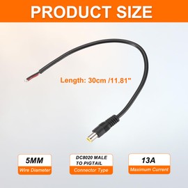 sourcing map 2Pcs DC8020 Connector Cable, 8.0 x 2.0mm 13A Male Pigtail Repair Cable, Bare Wire Open End Power Cable Supply for Portable Power Station