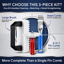 3 Piece AC Fin Comb & Straightener Kit with Coil Cleaning Brush, 8-15 FPI