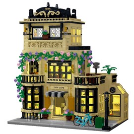 CAMPIR City Cafe Building Block Set with LED Light, 1443 PCS Modular Architecture Three Story City Cafe Building Blocks Toys Cafe Construction Model for Kids, Teens and Adults