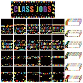 81 Pieces Classroom Jobs Chart Class Jobs Bulletin Board Pocket Chart Black Colorful Teacher's Helper Chalkboard Classroom Decoration for Back to School