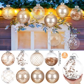 Wettarn Set of 8 Transparent Large Christmas Ball Ornaments 6 Inch Glitter Hanging Plastic Balls Christmas Tree Decorations for Lawn Yard Garden Party with Exquisite Filling Decoration(Rose Gold)
