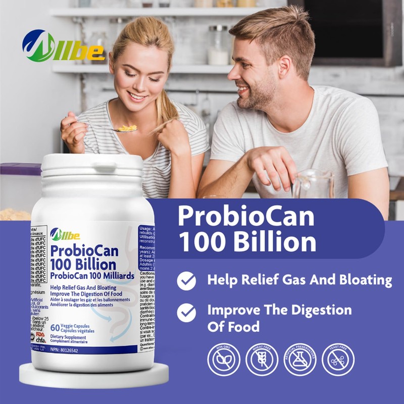 ALLBE ProbioCan 100 Billion CFU, 60 Probiotic Capsules with Lactiplantibacilus