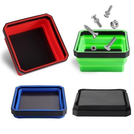 ALOANES 4PC Magnetic Parts Tray Set Collapsible Magnetic Small Parts Organizer Tool Tray with Magnet, Magnetic Bowl for Fixing Nuts and Bolts (Red&Black&Green&Blue)