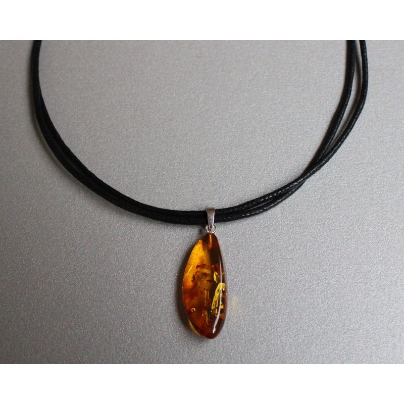 Einzigartige BERNSTEIN Kette Anhänger an gewachsten Baumwollband (Silber)