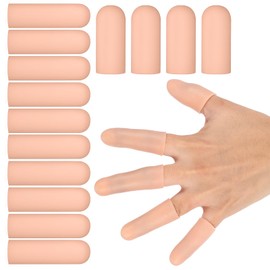 Larrel 14Pcs Rubber Thumb Protector, Gel Finger Protector Skin Color Silicone Finger Protectors for Protects Knuckle Cracks Reduces Friction Calluse (10 Long 4 Short