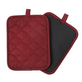 Glynniss Anti-Slip Grip Pot Holder for Kitchen, Cotton Oven Hot Pads Set with Neoprene for Heat Resistant 450F, 7x9 Inches Potholder Machine Washable 2PCS (Wine, 2)