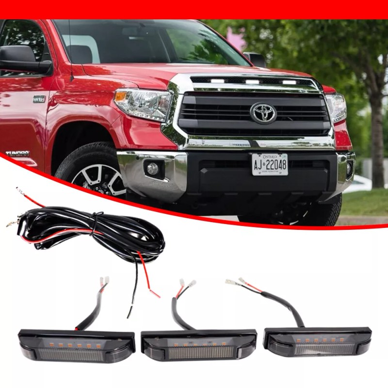 APOLLOLED 3pcs Smoked White LED Grille Marker Hood Scoop Light