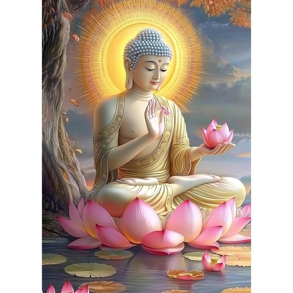 KEYIFA Diamond Painting Accessories, 5D Lotus Buddha Crystal Art Photo