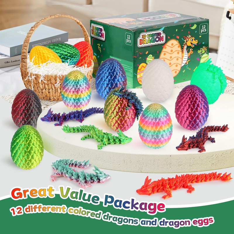 12PCS 3D Printed Dragon Eggs with Dragon Inside, Mini Dragon