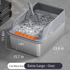 Extra Large Cat Litter Box, Open Top Litter Box for Big Cats, High Wall Sides Enclosure, Non-Sticky, Anti-Leakage, Includes Litter Mat & Scoop