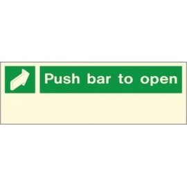 Glow In The Dark Push Bar To Open Sign 300mm x 100mm - Rigid Plastic