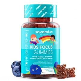 Focus Gummies for Children - 30 Gummies - with Lion Mane, Ashwagandha, L Theanine, Taurine, Iodine & Vitamin B12 - for Focus & Concentration - Brain Supplement - Novomins