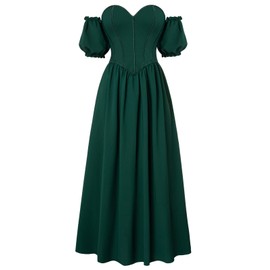 Women Renaissance Costume Corset Dress Medieval Off Shoulder Fairy Dress Green Size 8