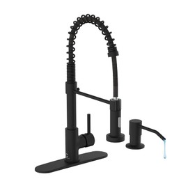 Casavilla Kitchen Faucet Set, Black Kitchen Sink Faucets with Pull Down Sprayer and Soap Dispenser, Single Handle Stainless Steel Faucets for Kitchen Sinks, Farmhouse Kitchen Faucets with Deck Plate