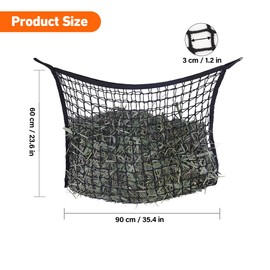 SKIKHN Heunetz für Pferde, Heusack für Pferde Groß 90 x 60cm,Maschenweite 3x3cm Heunetz Engmaschig für 4kg Heu,Futtersack,Hay Net Horse,Stroh Futternetz für Pferdes Ponys Ziegen Tiere (Schwarz)