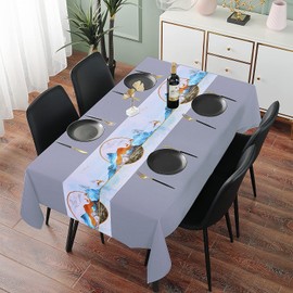 Elitecran 100% Waterproof Rectangle PVC Tablecloth, Wipeable Table Cloths, Oil Proof Spill Proof Table Cover for Indoor Outdoor（55"*78"） (Gray Landscape)