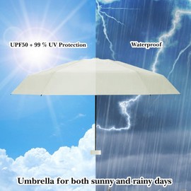 Sykrawki Travel Umbrella, Mini Umbrella, Small UV Umbrella, Windproof Umbrella with Capsule Cover, Portable Pocket Umbrella for Men and Women, White