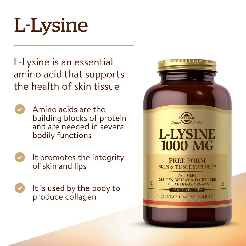 Solgar L-Lysine 1000 mg, 250 Tablets - Enhanced Absorption and