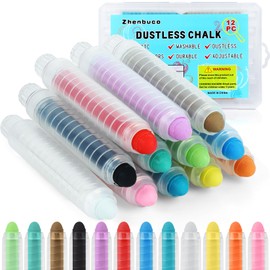 Dustless Chalk for Kids - 12 PCS Colored Non-toxic Twistable Sidewalk Chalk with Holder, Dust-free Washable Toddler Chalk, Art Tool for Children Outdoor Blackboard Drawing Writing (Plastic Box-Packed)