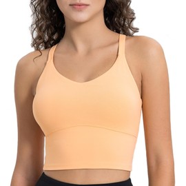 Lemedy Strappy Padded Sports Bras for Women Workout Running Tank Crop Tops Yoga Shirts (Light Orange, L)