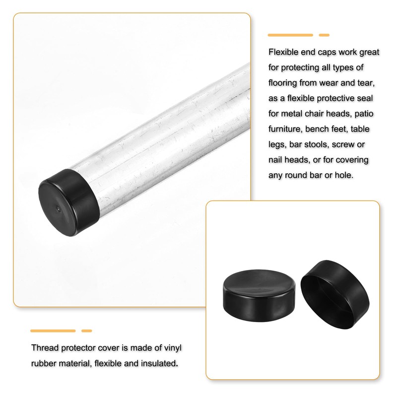 sourcing map 150mm(6") Rubber End Caps, Round Vinyl Plug Insert