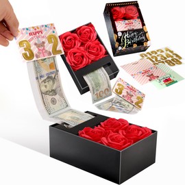 Birthday Money Box for Cash Gift, Money Box for Cash Gift Pull for Cash on Birthday, for Girls, Boys, Wife, Husband, Girlfriend, Mother With Soap Rose Flower, Greeting Cards DIY Th Age (Black)
