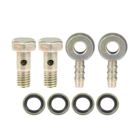 A ABSOPRO Banjo Bolt M6x1 Banjo Hose Barb Bolt Fittings Brake Line Fitting Adapter with Copper Washers for Motorcycle Car (Set of 2)