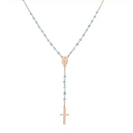 VLNET Amen Halskette Rosenkranz klassisch aus 925er Silber mit Kristallen blau und taupe. Kollektion Rosenkranz von Amen. Länge 48 + 2 cm. Unisex, Taglia unica, Sterling Silber, Kein Edelstein