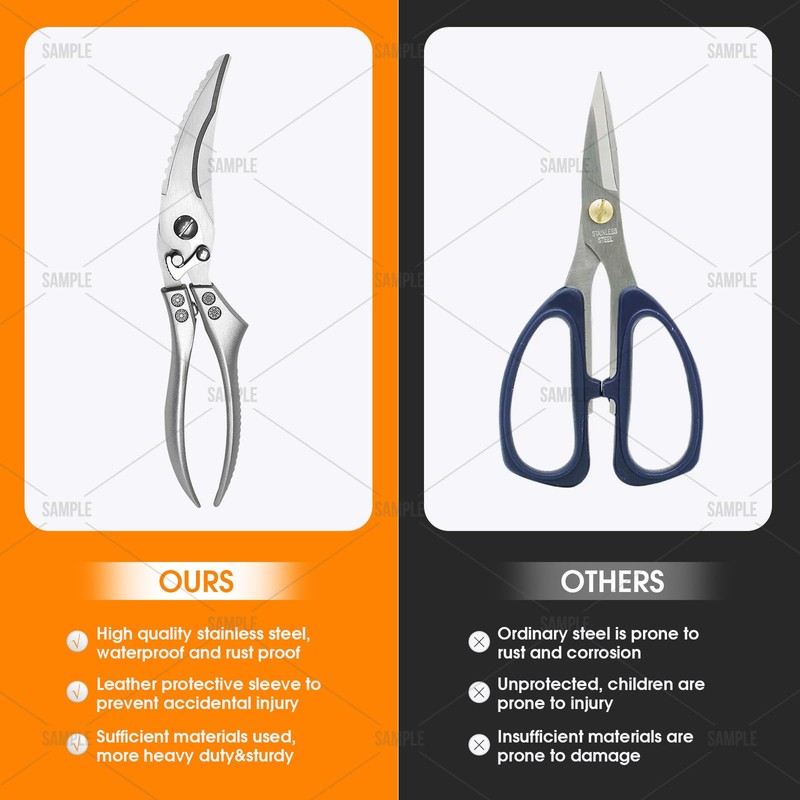 Lost Deer Kitchen Scissors with Metal Handles for Chicken, Poultry,