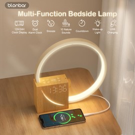 blonbar 10 W Bedside Lamp with Wake Up Light, Alarm Clock, Touch Control, Dimmable Table Lamp with USB Charging Function, 3 Levels Brightness, Night Light for Bedroom, Living Room