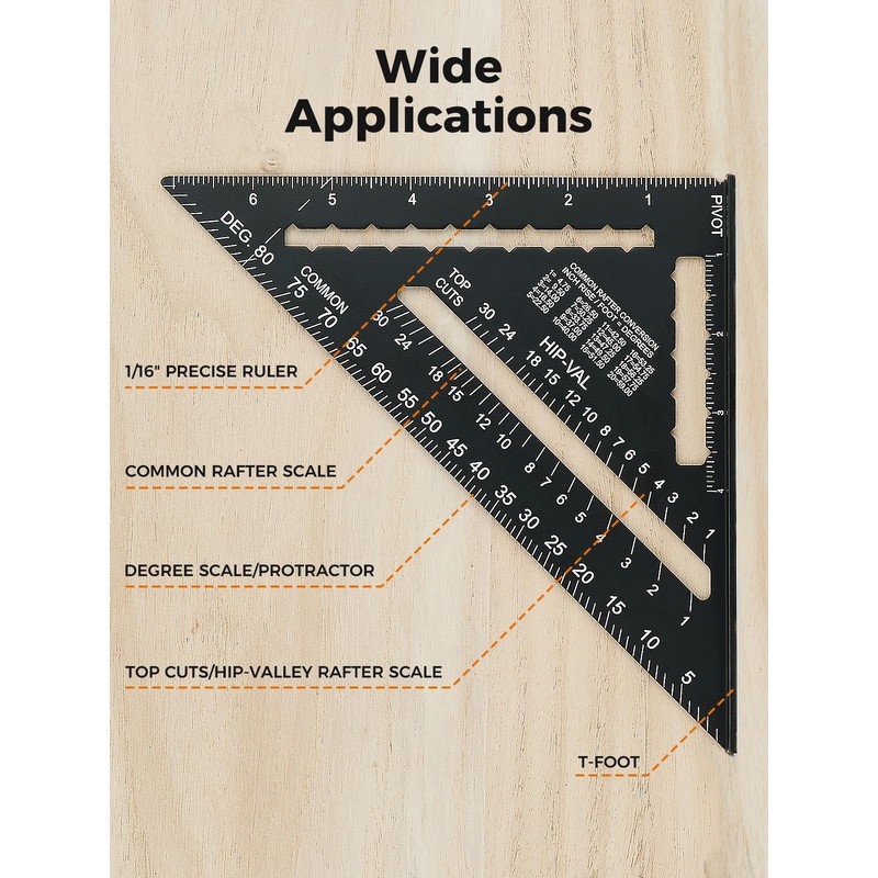 Mecurate 7 Inch Heavy-Duty Aluminum Alloy Triangle Rafter Square, Durable