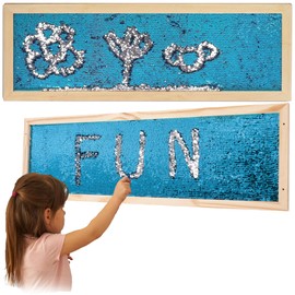 ESEHGS Sequin Sensory Wall Frame | Sensory Wall Sequin Flip Fabric for Kids | Daycare and School Wall and Room Board | Sequin Wall Panel | Sequin Fabric (2-Pack Blue)