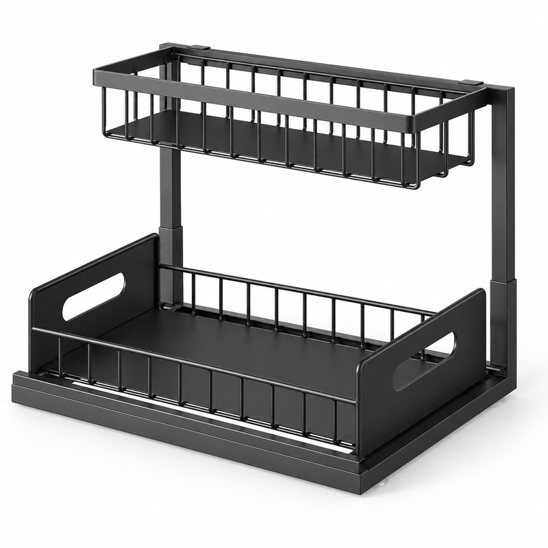 2-Tier Under Sink Organizer for Cabinet Storage – Sliding Metal