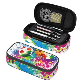 HKHEHOP Colorful Soccer Pencil Case Big Capacity Storage Pencil Pouch Stationery Bags With Zipper Portable Pen Holder Box Organizer For Boys Girls Teens Student College School Office Supplies