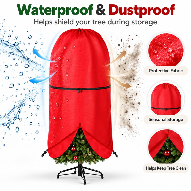 Upright Christmas Tree Storage Bag with Adjustable Straps, Zipper &