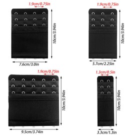12 Pieces Flexible Bra Extender Strap 2/3/4/5 Hooks 3 Rows Adjustable Elastic Bra Band Extension for Women, Black/White/Beige