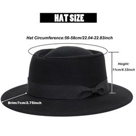 Mens Flat Top Porkpie Hat Blower Hats -Black Wool Hat with Band(S-M)