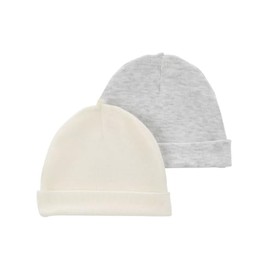 Carter's Baby - Paquete de 2 gorras, Marfil/ gris, 0-3 meses