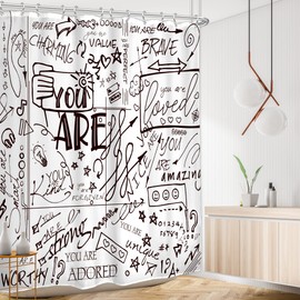 AMBZEK Teen Shower Curtain for Kids Funny Quotes 60Wx72L Inch Boys Girls Black White Shower Curtain Set for Bathroom Inspirational You are Neutral Abstract Accessories Fabric Bath Decor 12 Pack Hooks