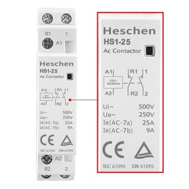 Heschen Household AC Motor Contactor Switch, HS1-25, Ie 25A, 2 Pole 1NO 1NC, AC 12V Coil Voltage, 35 mm DIN Rail Mount