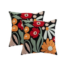 YIcabinet Pack of 2 Throw Pillow Covers,Colorful Flowers Embroidered Pillow Case Soft Decorative Pillowcases for Home Sofa Couch 18x18 Inch