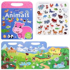 PQCLXUYA Reusable Sticker Book for Kids,3D Jelly Stickers Toddlers Activity Book for Boys Girls Road Trip Toddler Airplane Train Travel Essentials Toy,Birthday Gifts for Age 2 (Animal 2)