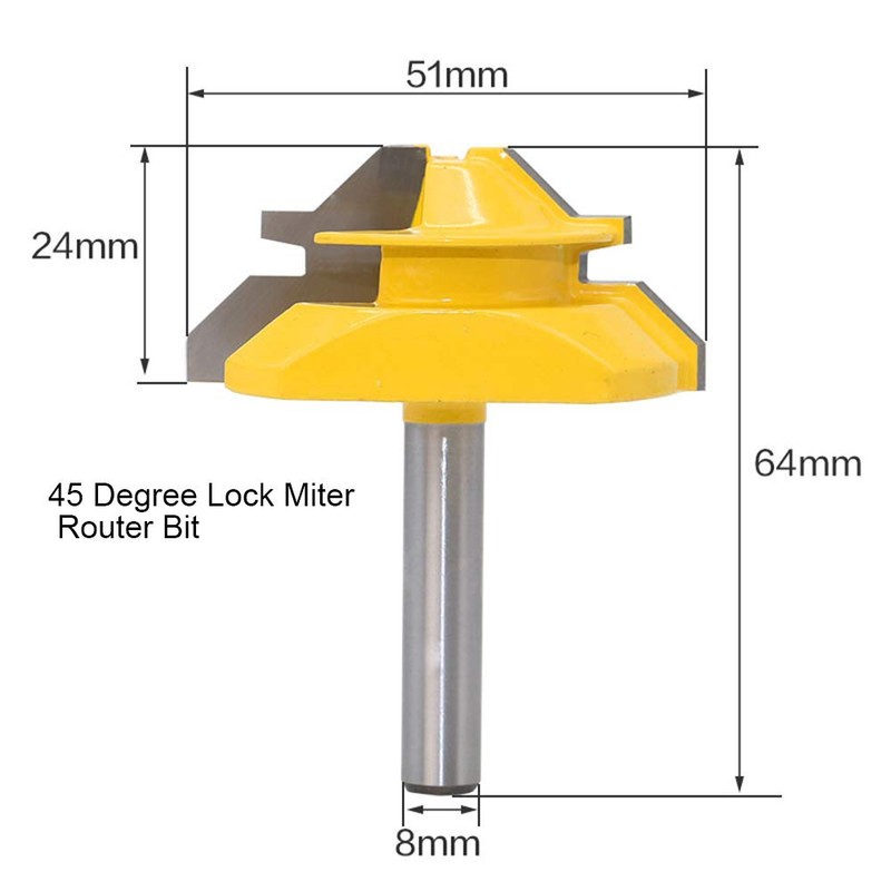 Asnomy, 3 Pieces 8mm Router Bit Set 45 Degree Cutting
