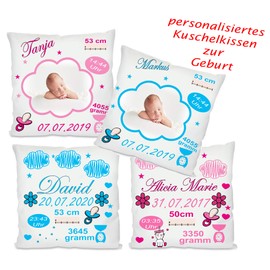 Fotokissen | Personalisiertes Kissen als Glückwunsch zur Geburt | Geschenke zur Geburt | Babygeschenk für Jungen und Mädchen (Mädchen, mit Kissenfüllung)