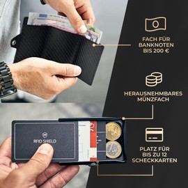 ZNAP Airtag Wallet aus Leder | Kreditkartenetui | Geldbörse Herren Klein | RFID-Blockierung & Slim I Kartenetui, Air Tag Geldbeutel Portemonnaie - 12 Karten - Carbon