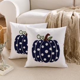 Blue Pumpkin Fall Pillow Covers 20x20 Inch Set of 2 Autumn Decorative Throw Pillow Covers Indoor Outdoor Embroidery Pumpkins Pillow Cases Thanksgiving Harvest Bedroom Sofa Cushion Couch Decor