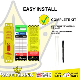 SAFETYKING® Ladder Tags 5 Inserts – Safety Ladder Inspection Tags with Cable Ties- Complete Tools kit with Marker & Label - Durable - Suitable for Indoor & Outdoor Use